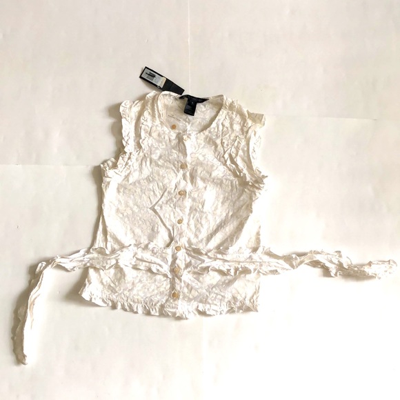 Marc by Marc Jacobs 0 Floral Top Ruffles White Button down Sleeveless Tie back - Picture 2 of 10